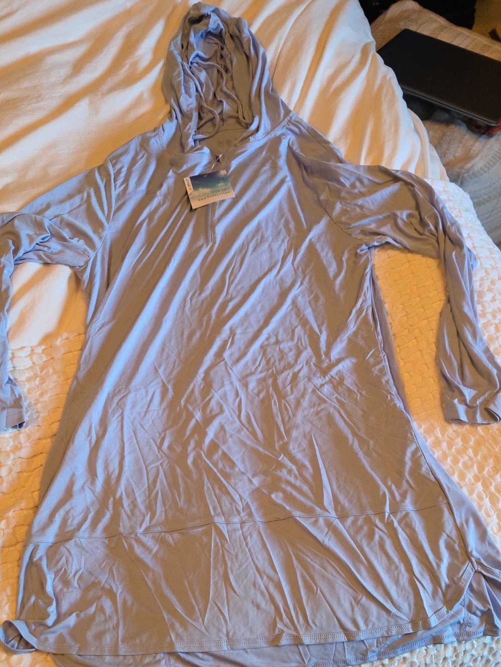 Light Blue Hooded Long Sleeve Tunic/ Coverup